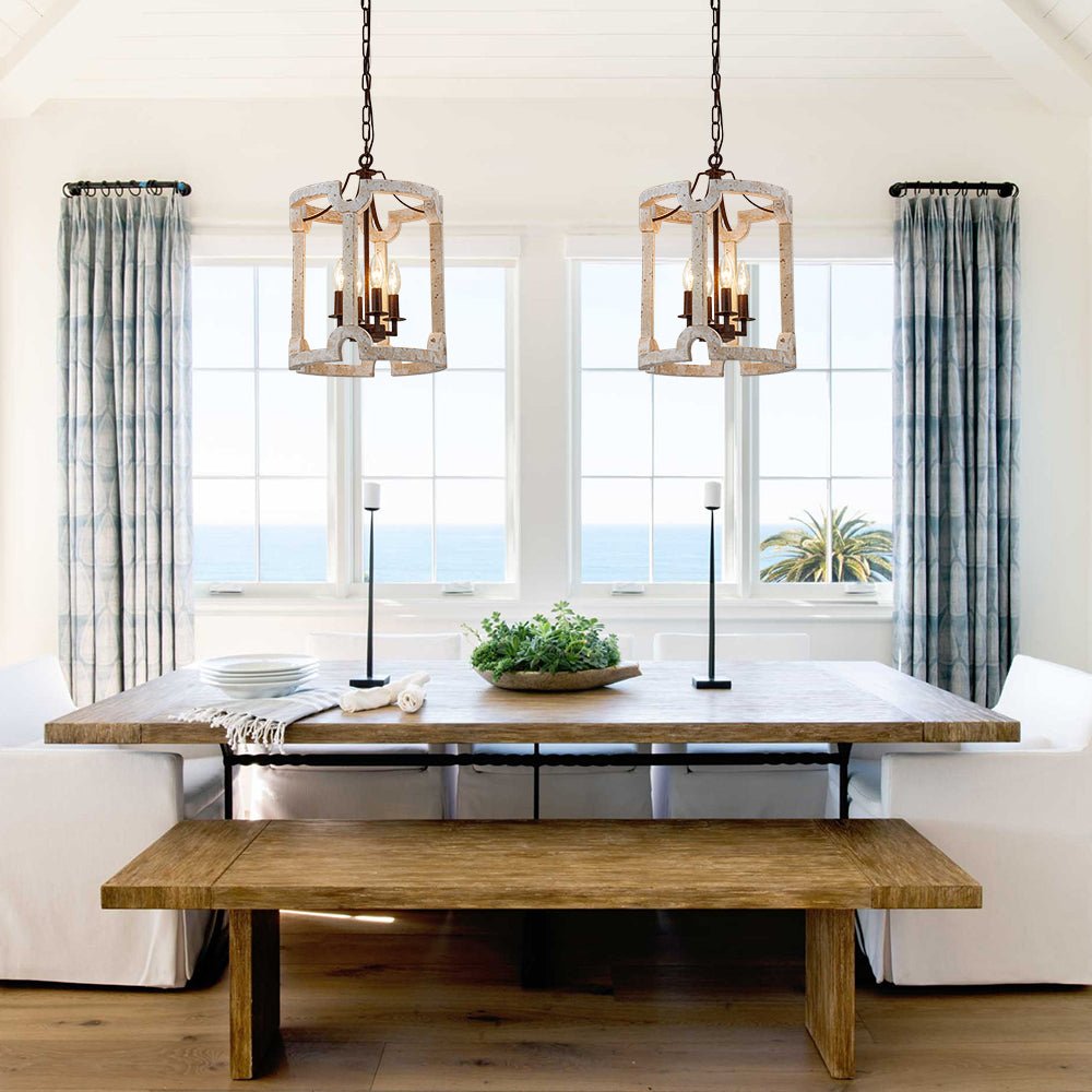 Farmhouse Wood Cylinder Drum Pendant Light