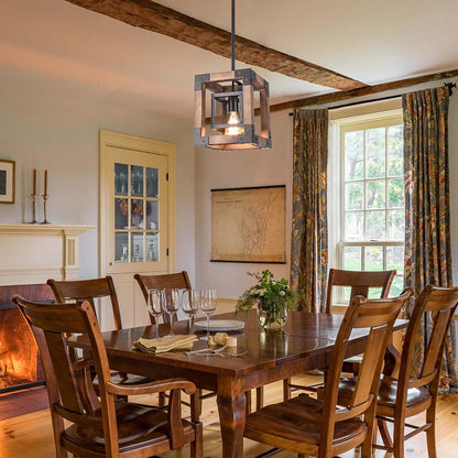 Farmhouse Wood Rectangle Lantern Pendant Light