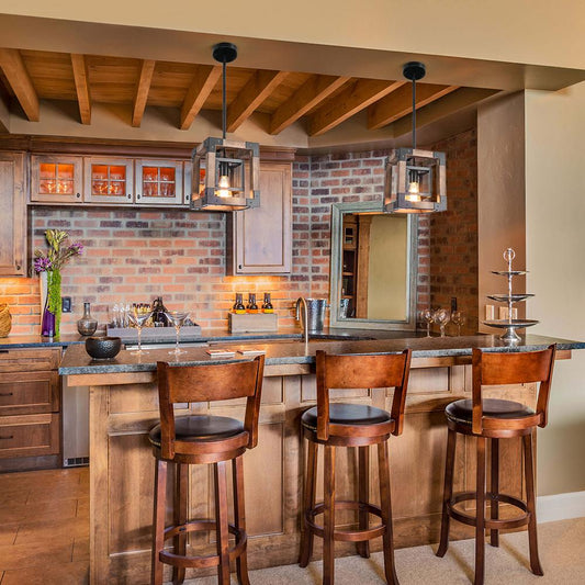 Farmhouse Wood Rectangle Lantern Pendant Light