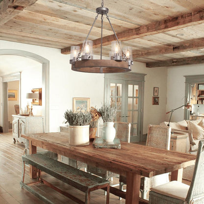 Farmhouse Wood Wagon Wheel Chandelier