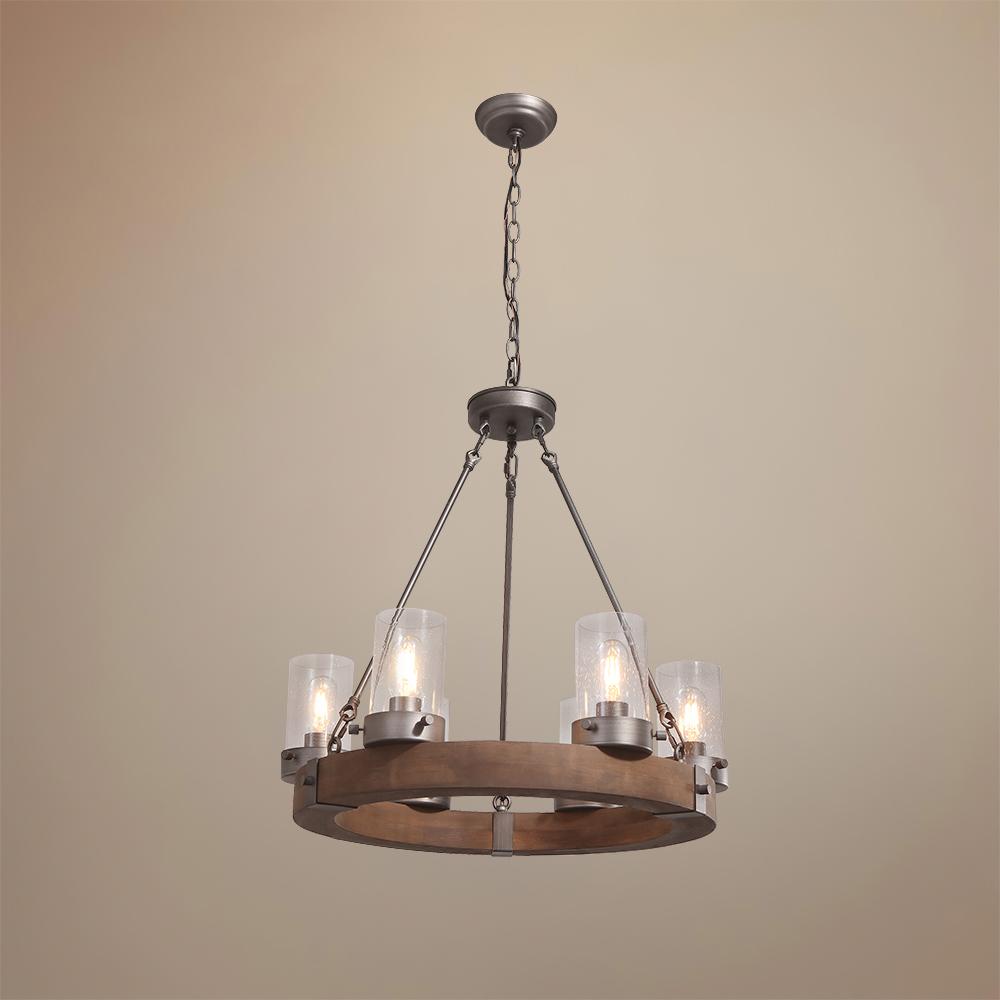 Farmhouse Wood Wagon Wheel Chandelier
