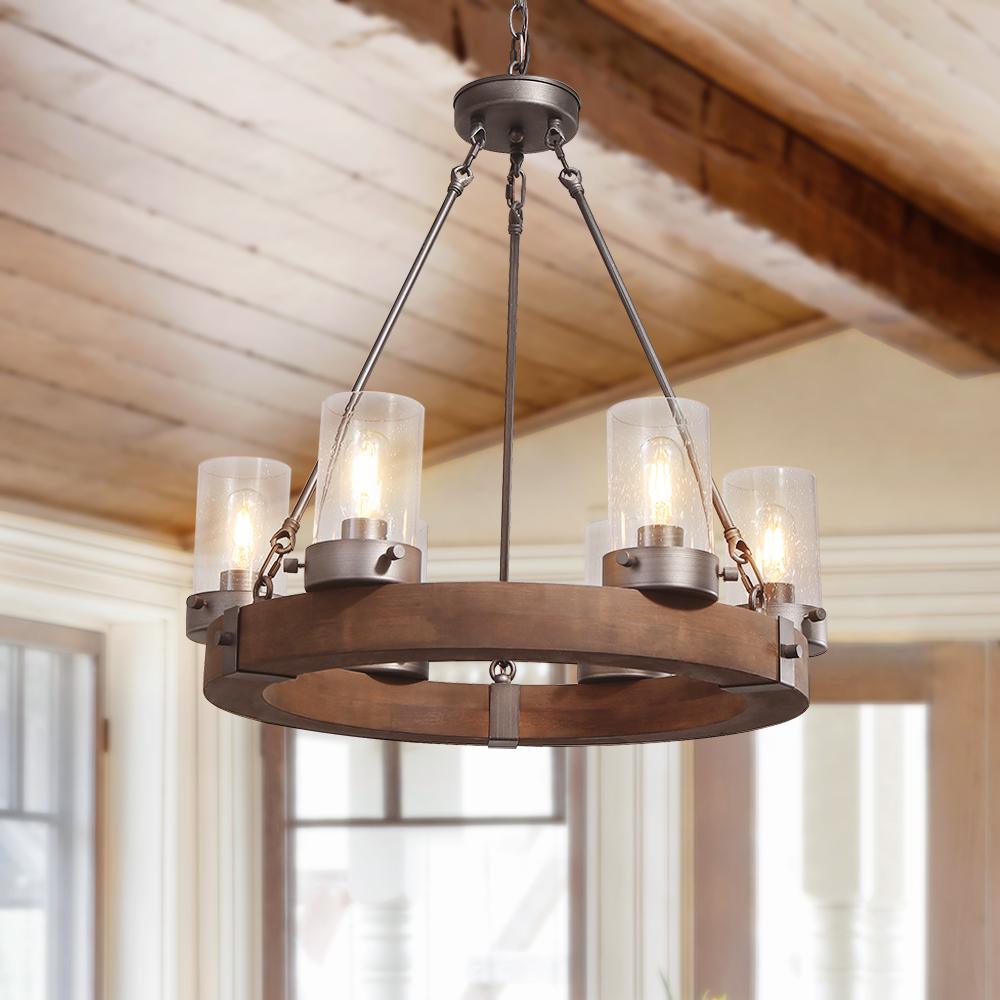 Farmhouse Wood Wagon Wheel Chandelier