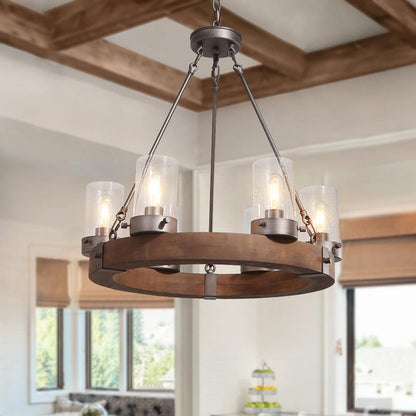 Farmhouse Wood Wagon Wheel Chandelier