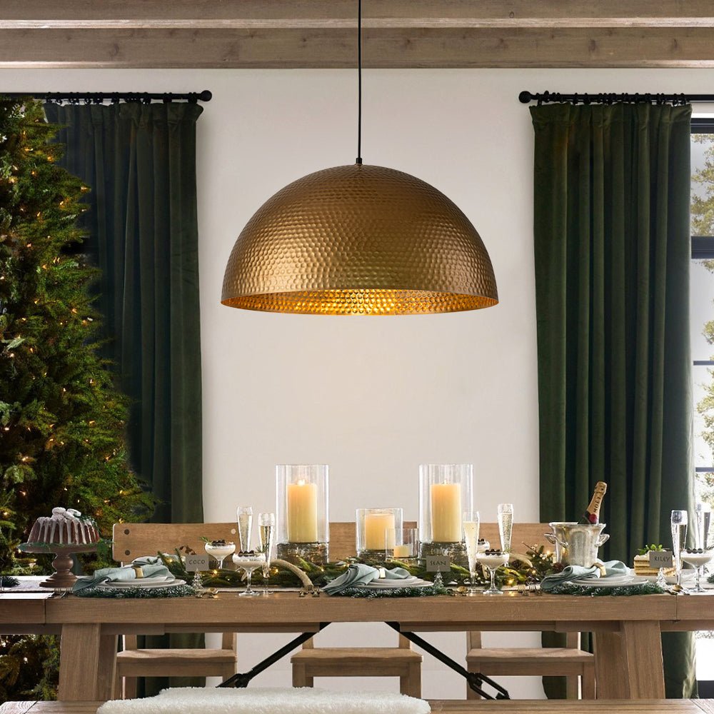 Industrial 1-Light Hammered Oversized Metal Dome Pendant