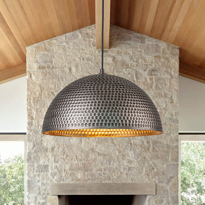 Industrial 1-Light Hammered Oversized Metal Dome Pendant