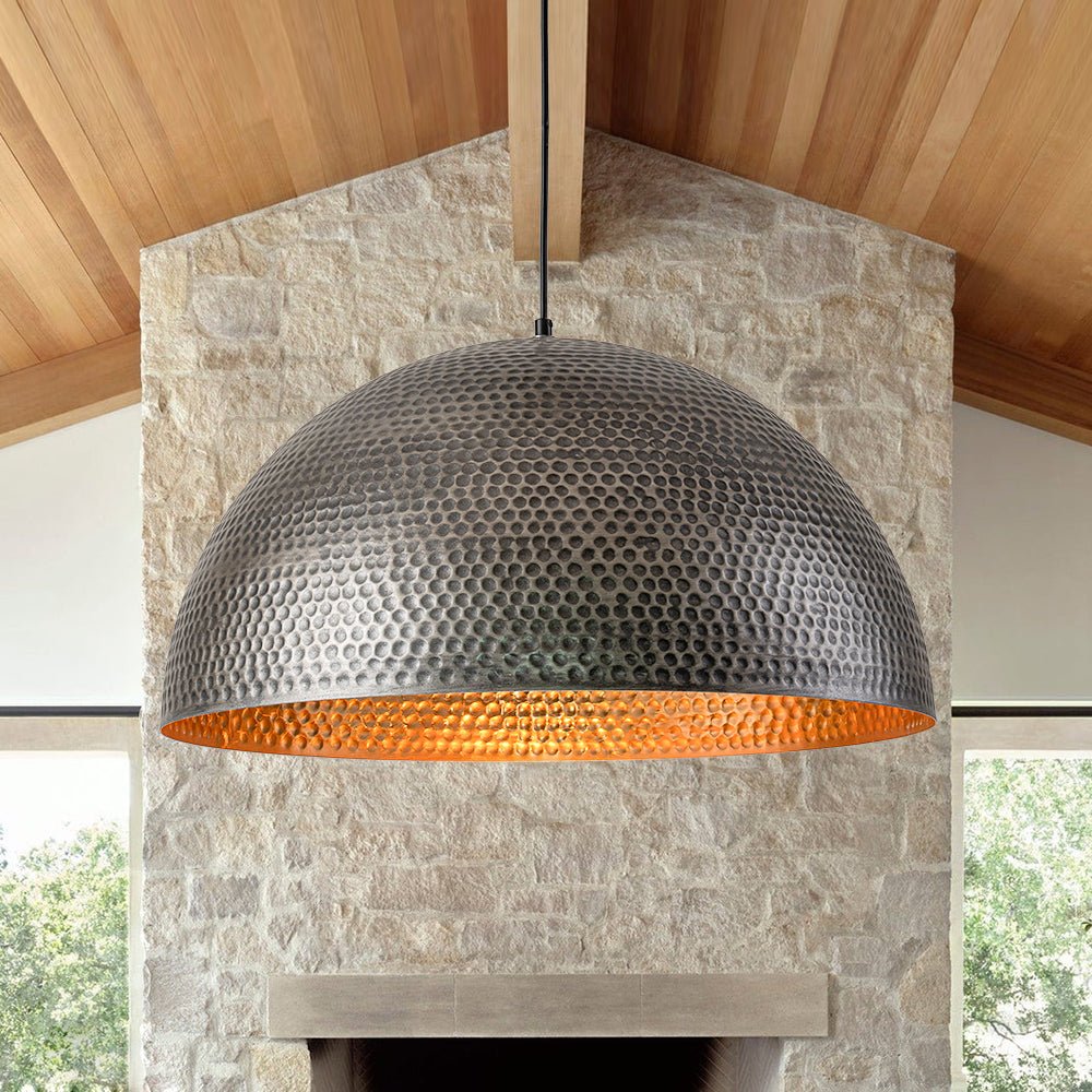 Industrial 1-Light Hammered Oversized Metal Dome Pendant