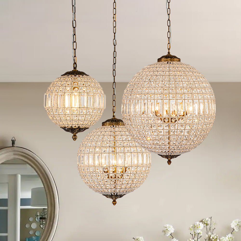Vintage Luxe Brass Crystal Orb Chandelier