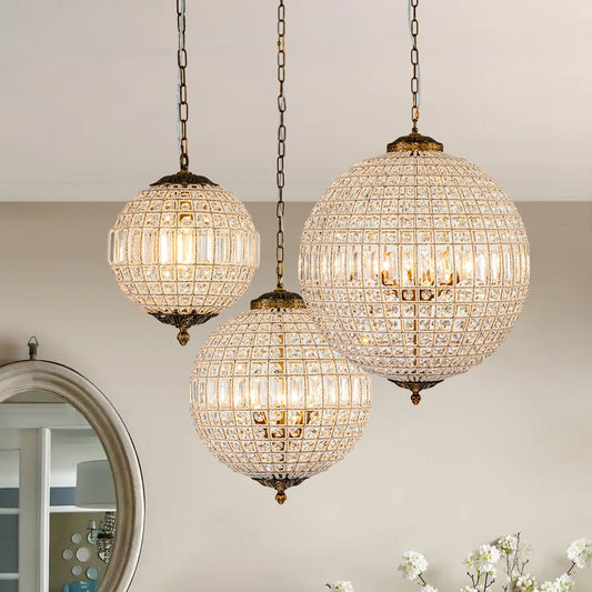 Vintage Luxe Brass Crystal Orb Chandelier