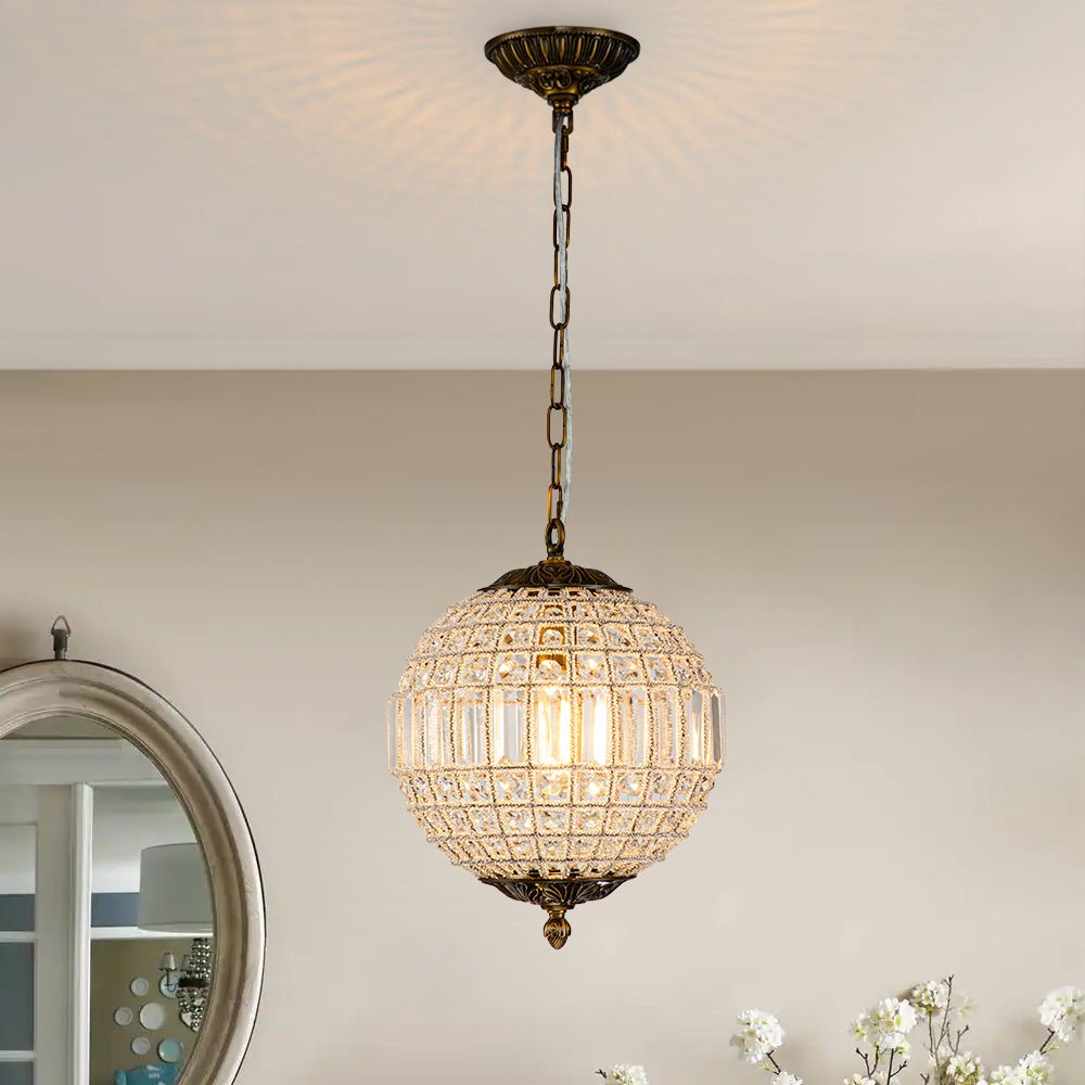 Vintage Luxe Brass Crystal Orb Chandelier