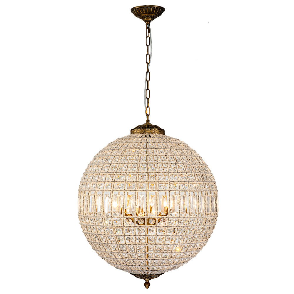 Vintage Luxe Brass Crystal Orb Chandelier