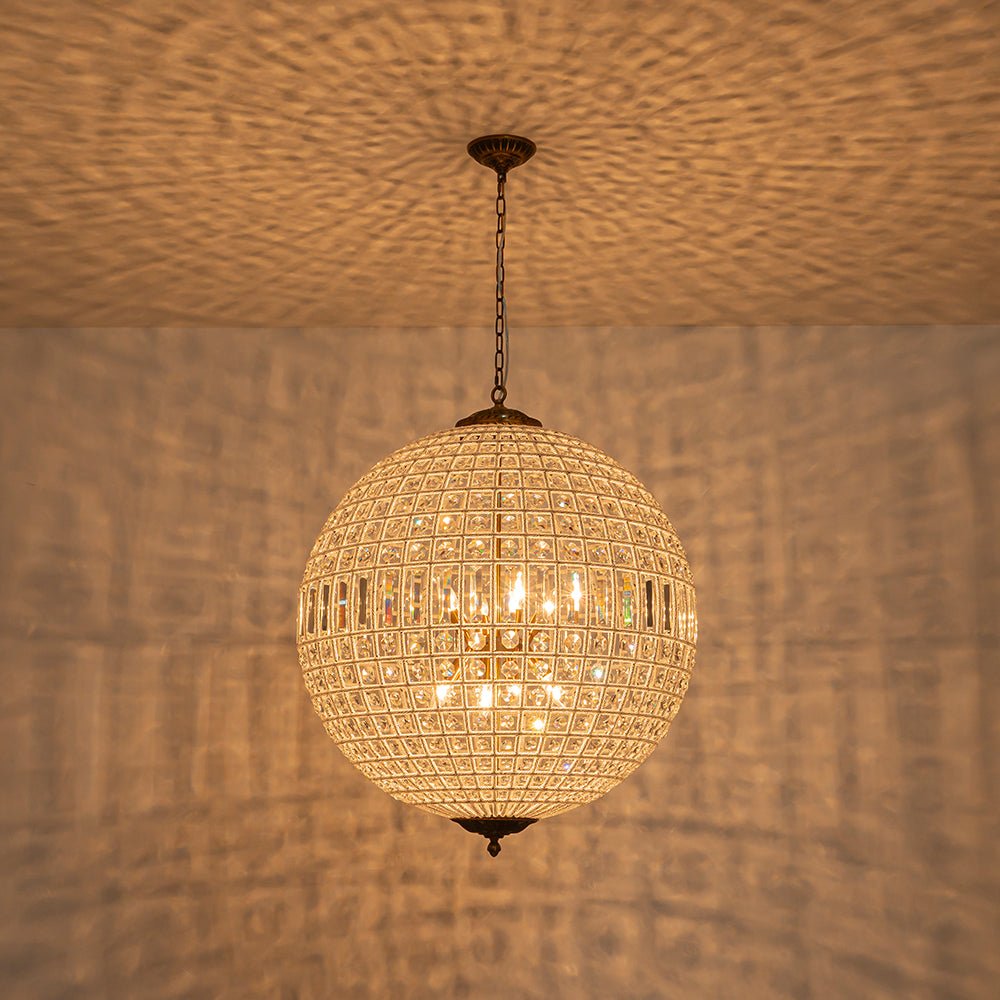 Vintage Luxe Brass Crystal Orb Chandelier