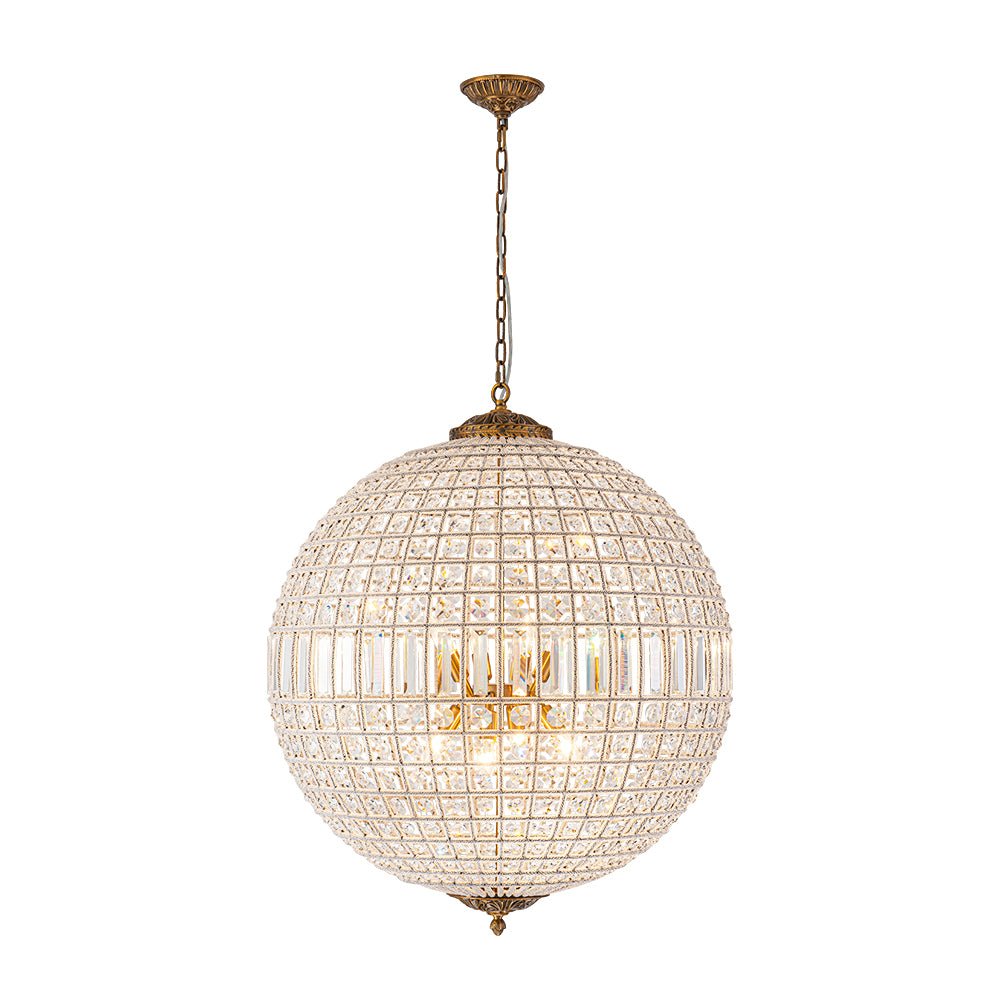 Vintage Luxe Brass Crystal Orb Chandelier