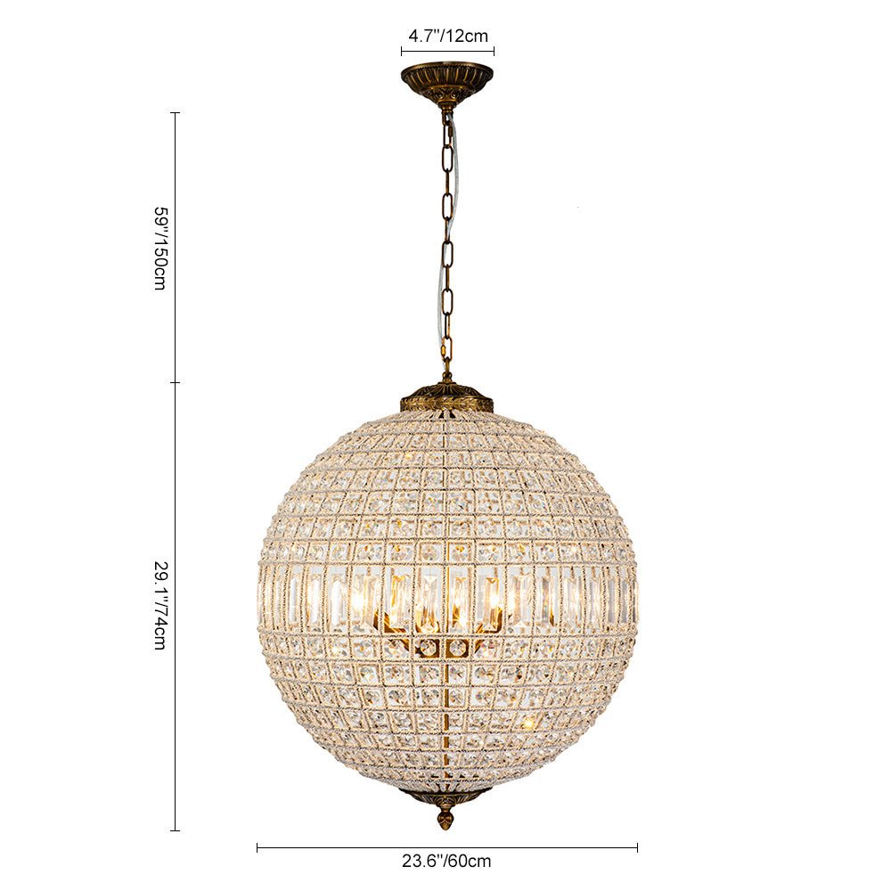 Vintage Luxe Brass Crystal Orb Chandelier