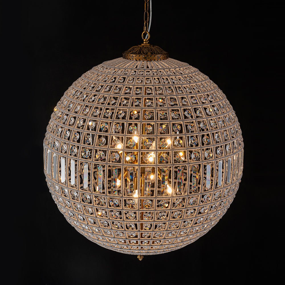 Vintage Luxe Brass Crystal Orb Chandelier