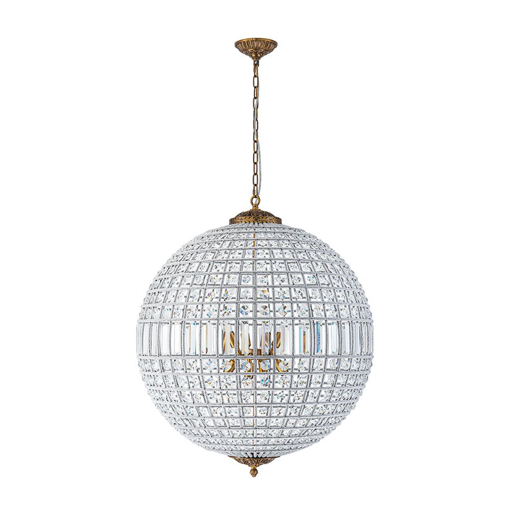 Vintage Luxe Brass Crystal Orb Chandelier