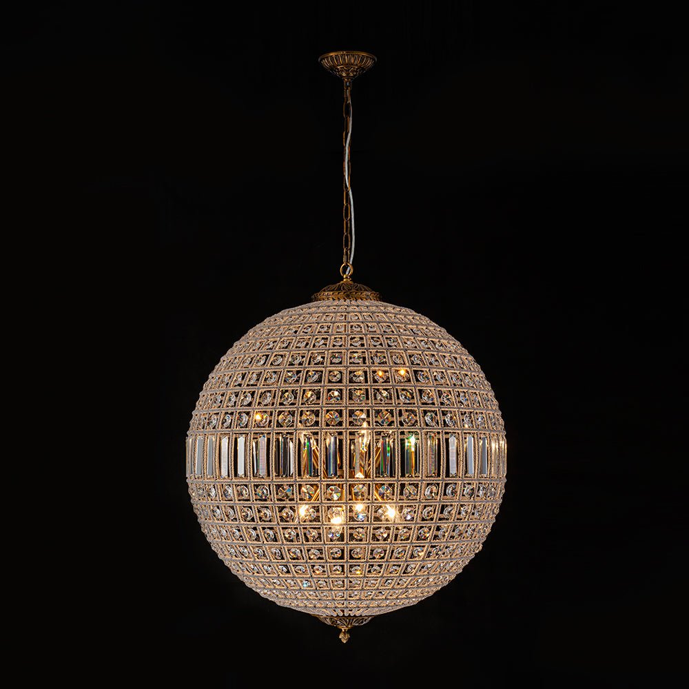 Vintage Luxe Brass Crystal Orb Chandelier