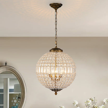Vintage Luxe Brass Crystal Orb Chandelier