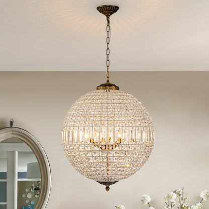 Vintage Luxe Brass Crystal Orb Chandelier