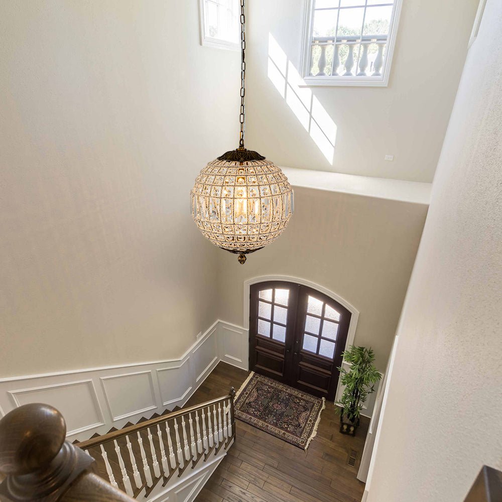 Vintage Luxe Brass Crystal Orb Chandelier