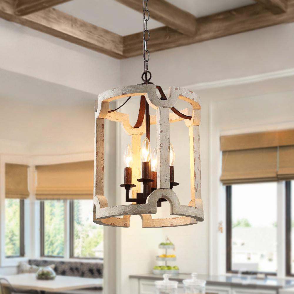 Farmhouse Wood Cylinder Drum Pendant Light