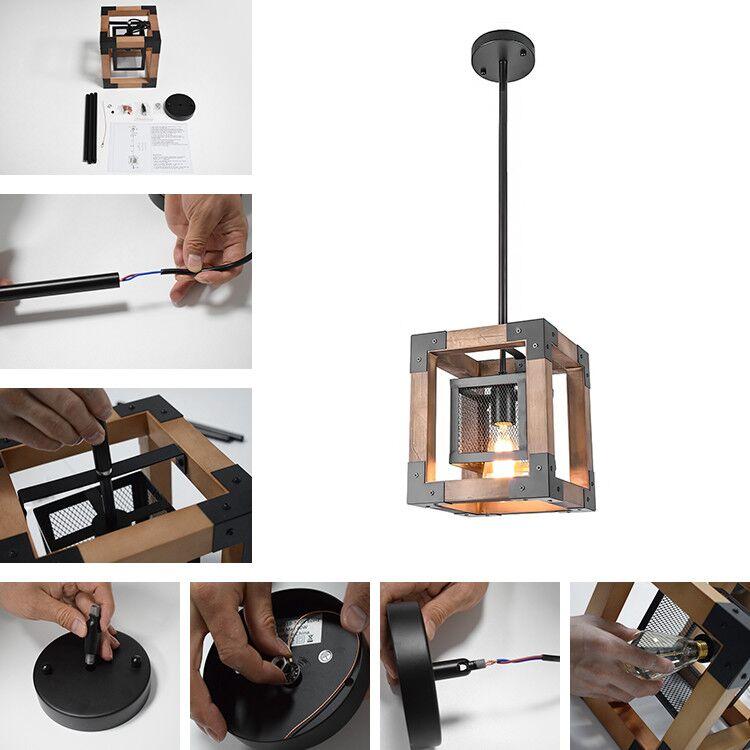 Farmhouse Wood Rectangle Lantern Pendant Light