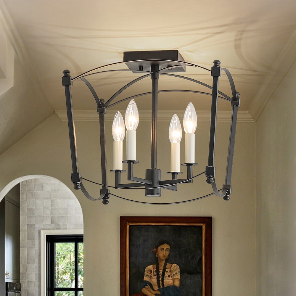 4-light French Antique Candle Style Lantern Semi Flush