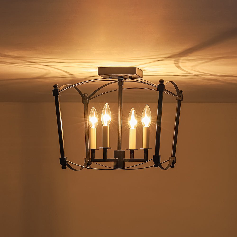 4-light French Antique Candle Style Lantern Semi Flush