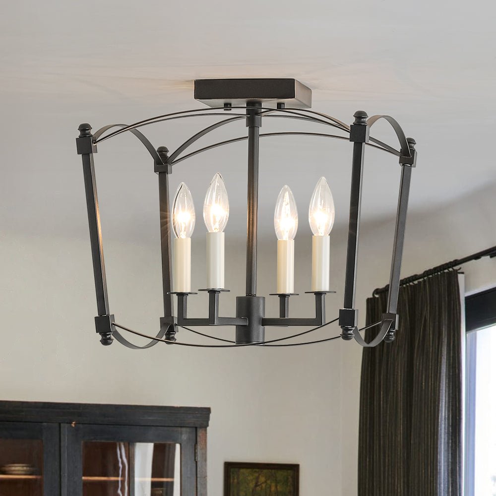 4-light French Antique Candle Style Lantern Semi Flush