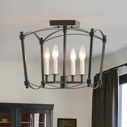 4-light French Antique Candle Style Lantern Semi Flush