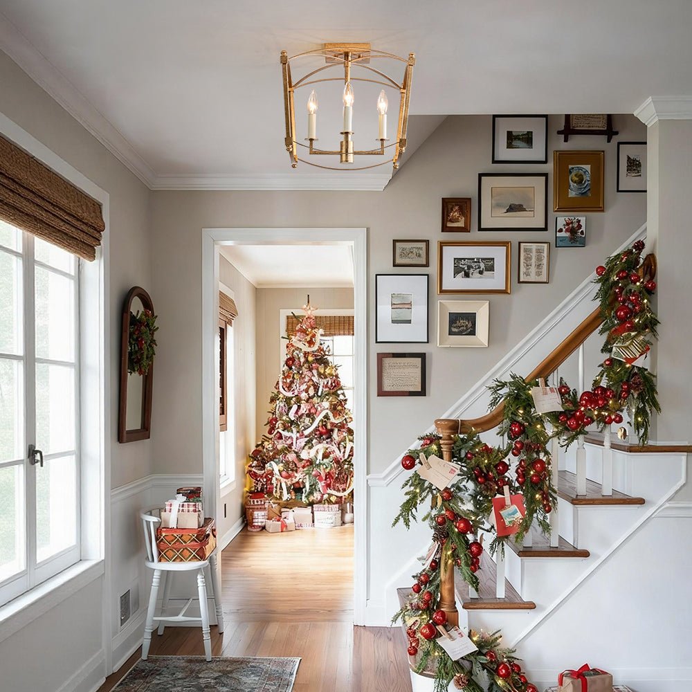 4-light French Antique Candle Style Lantern Semi Flush