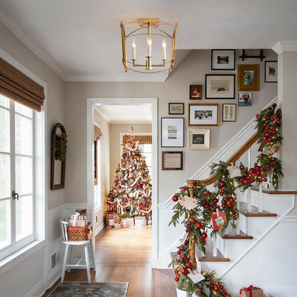 4-light French Antique Candle Style Lantern Semi Flush