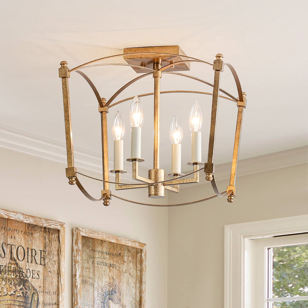 4-light French Antique Candle Style Lantern Semi Flush