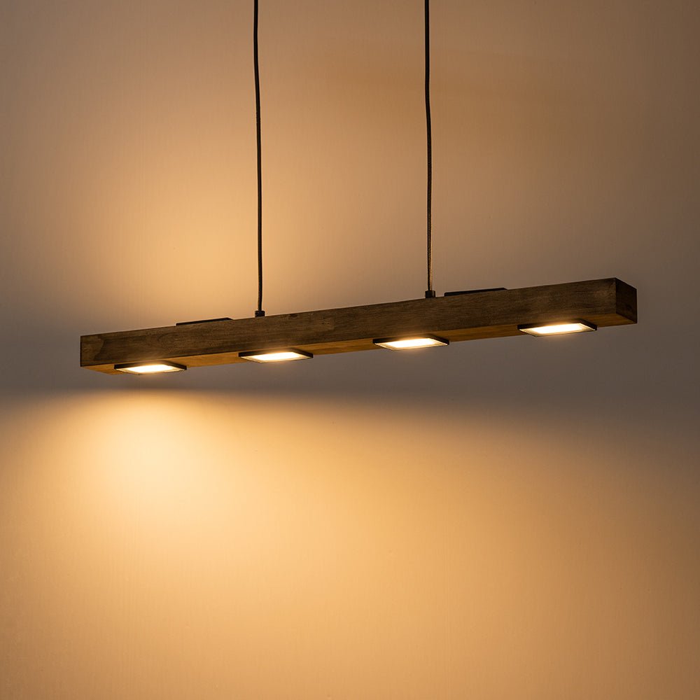 Dimmable LED Rustic Linear Oak Wood Kitchen Island Pendant