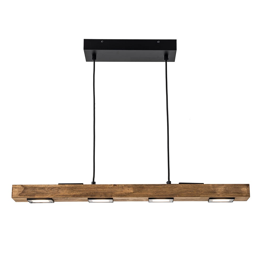 Dimmable LED Rustic Linear Oak Wood Kitchen Island Pendant