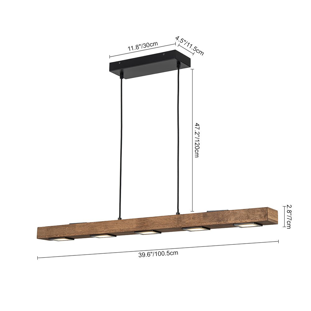 Dimmable LED Rustic Linear Oak Wood Kitchen Island Pendant