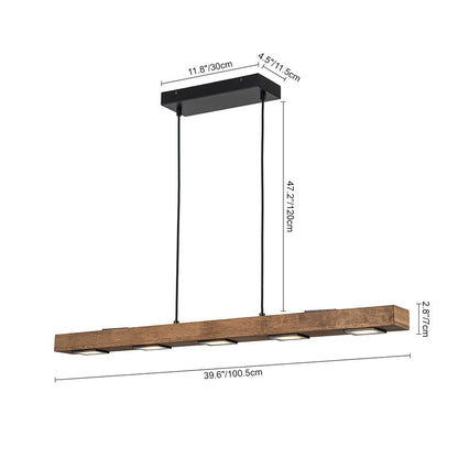Dimmable LED Rustic Linear Oak Wood Kitchen Island Pendant