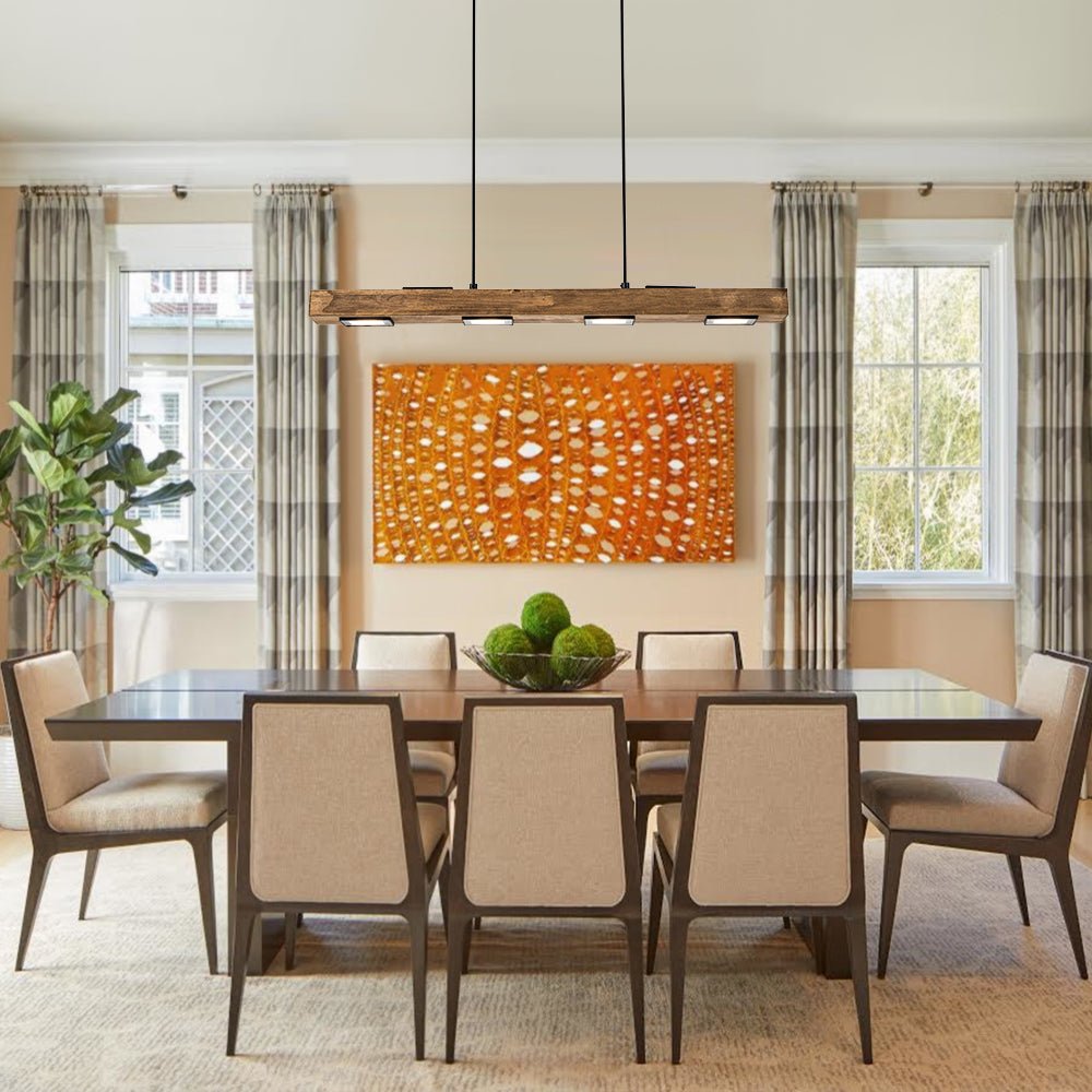 Dimmable LED Rustic Linear Oak Wood Kitchen Island Pendant