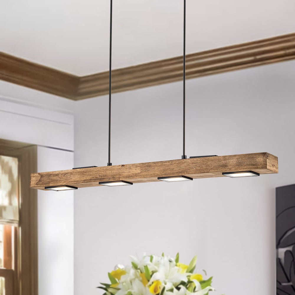 Dimmable LED Rustic Linear Oak Wood Kitchen Island Pendant