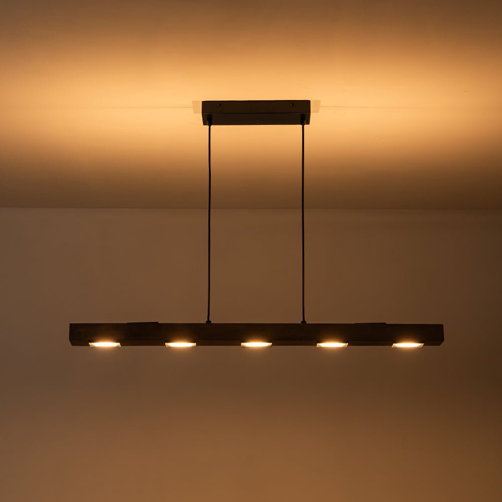 Dimmable LED Rustic Linear Oak Wood Kitchen Island Pendant