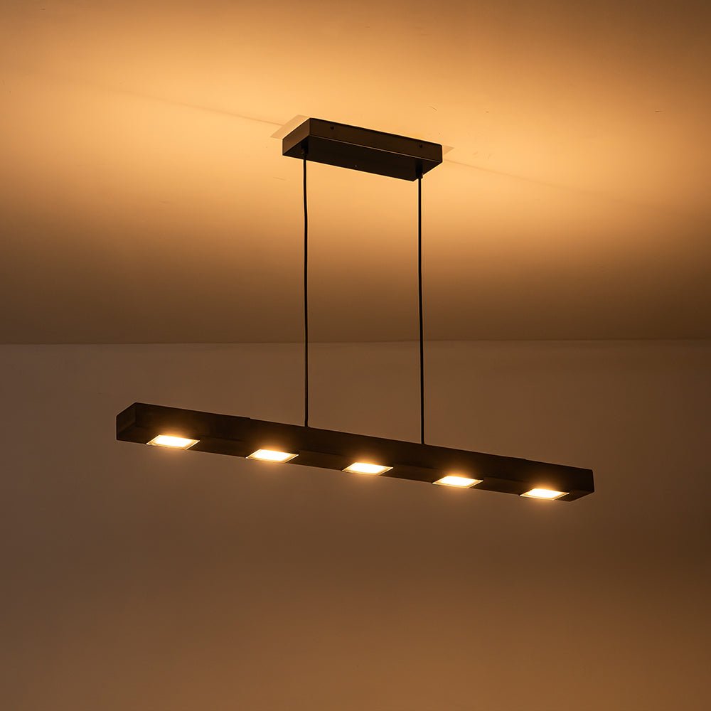 Dimmable LED Rustic Linear Oak Wood Kitchen Island Pendant