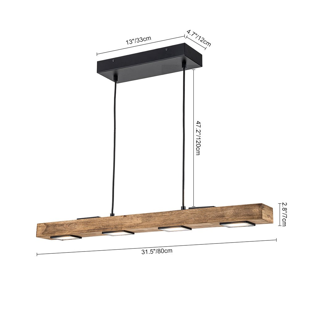 Dimmable LED Rustic Linear Oak Wood Kitchen Island Pendant