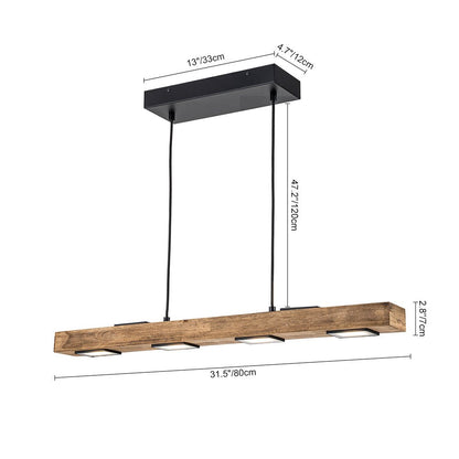 Dimmable LED Rustic Linear Oak Wood Kitchen Island Pendant