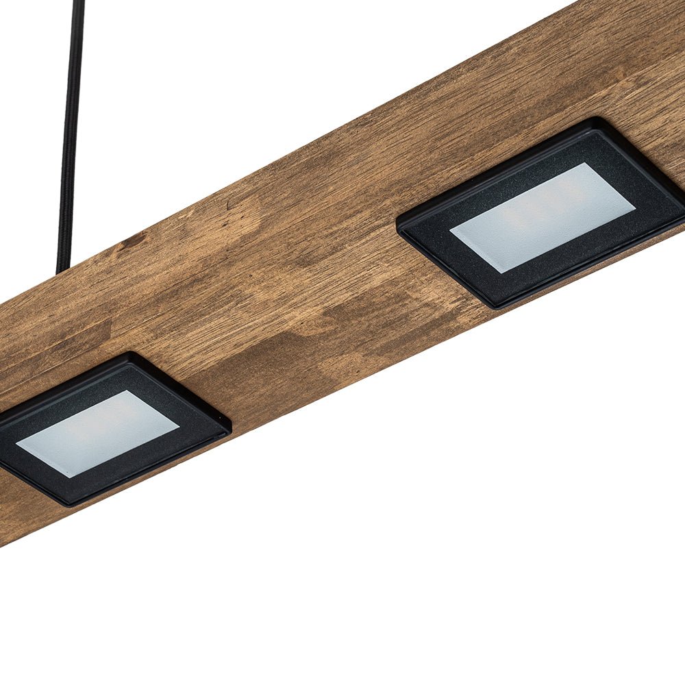 Dimmable LED Rustic Linear Oak Wood Kitchen Island Pendant