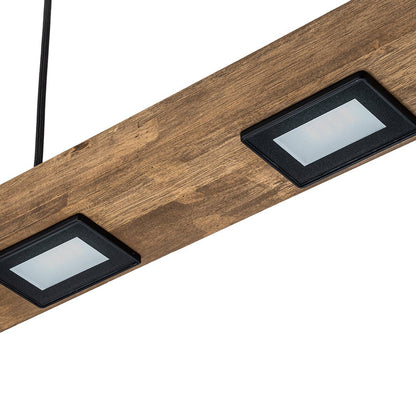 Dimmable LED Rustic Linear Oak Wood Kitchen Island Pendant
