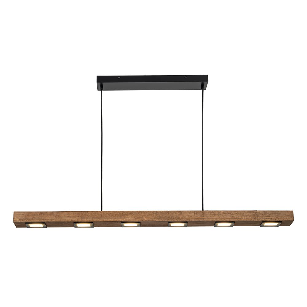 Dimmable LED Rustic Linear Oak Wood Kitchen Island Pendant