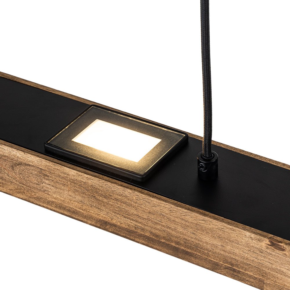 Dimmable LED Rustic Linear Oak Wood Kitchen Island Pendant