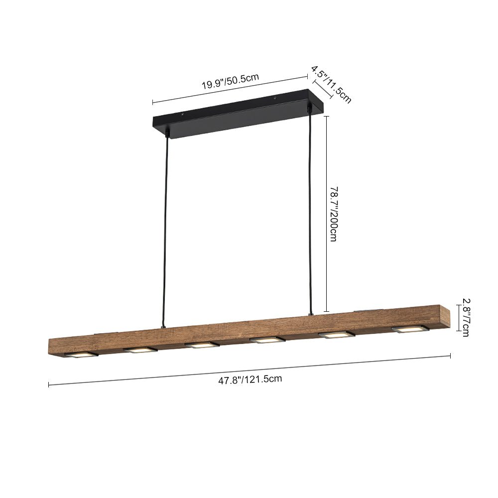 Dimmable LED Rustic Linear Oak Wood Kitchen Island Pendant