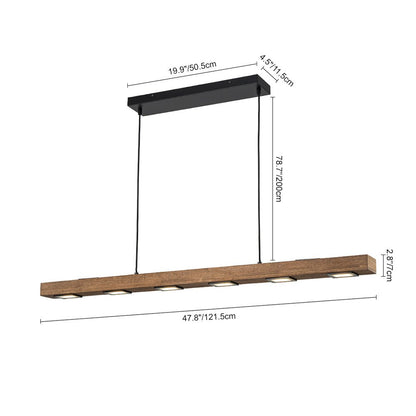 Dimmable LED Rustic Linear Oak Wood Kitchen Island Pendant