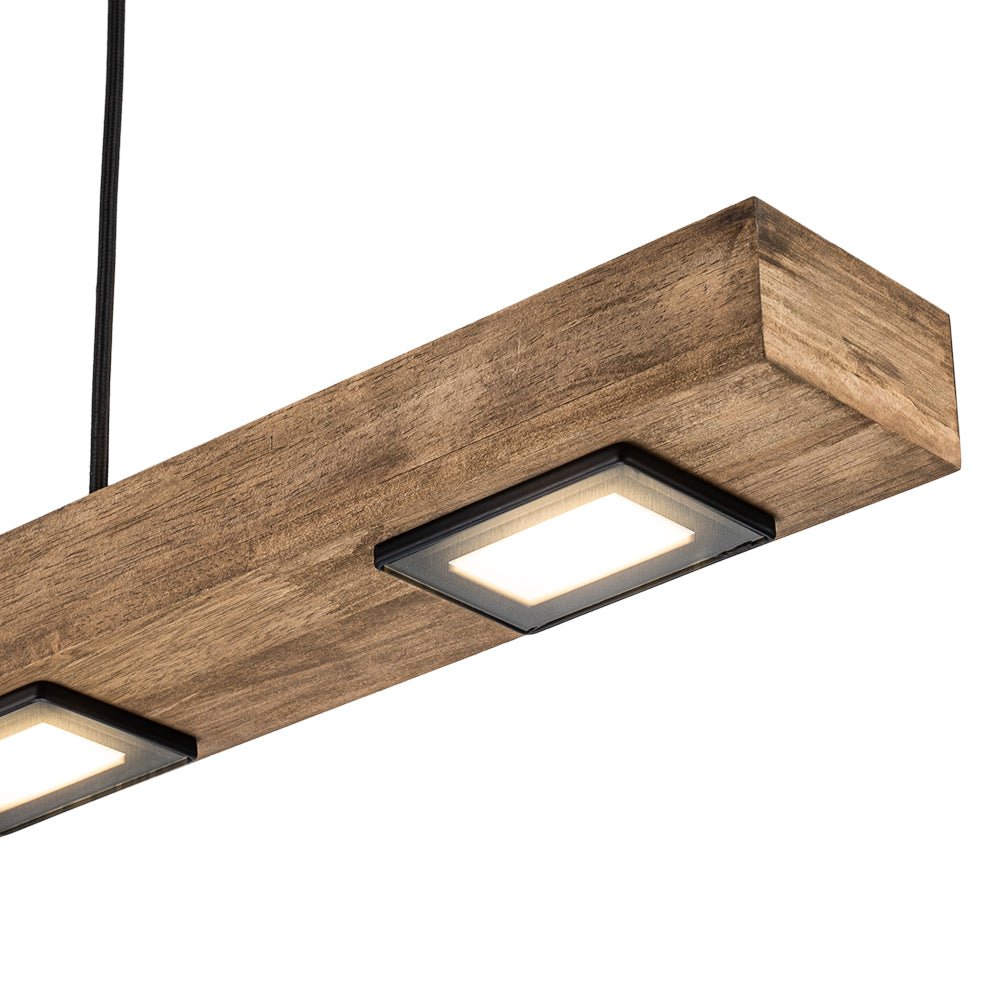 Dimmable LED Rustic Linear Oak Wood Kitchen Island Pendant
