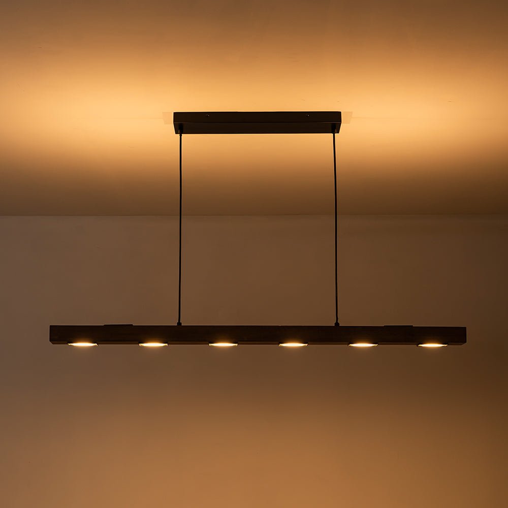 Dimmable LED Rustic Linear Oak Wood Kitchen Island Pendant